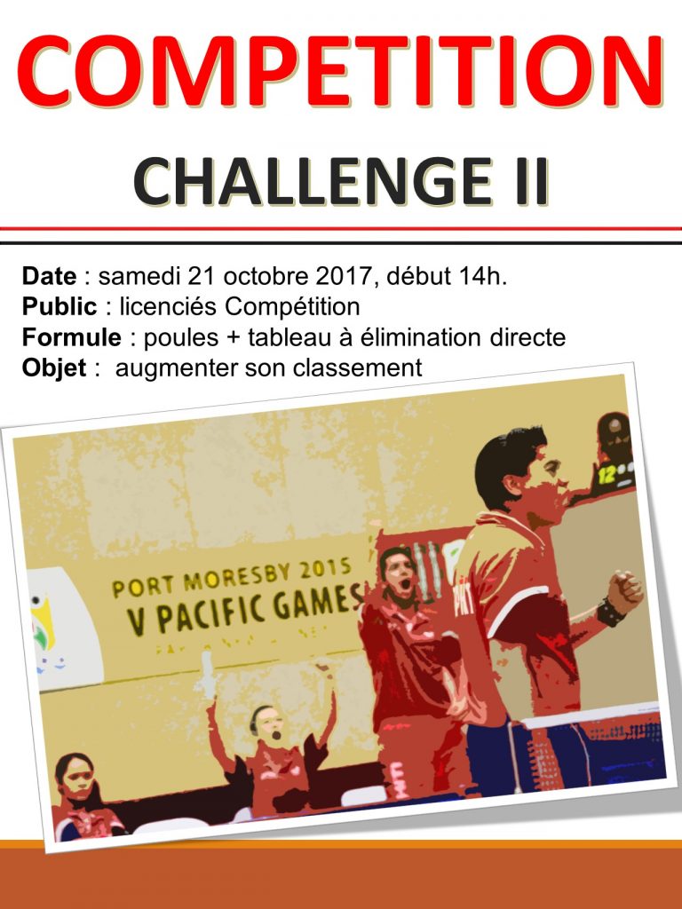Challenge II – samedi 21 Octobre 2017