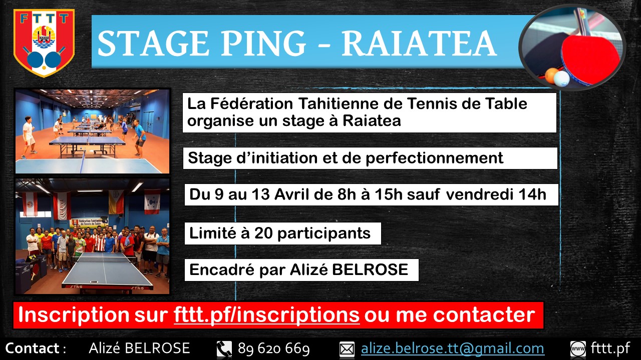 Stage ping Raiatea - du 09.04 au 13.04